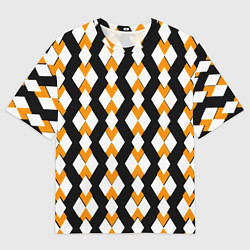 Футболка оверсайз мужская Жёлтые и белые ромбы на чёрном фоне, цвет: 3D-принт