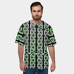 Футболка оверсайз мужская Бело-зелёные треугольники на чёрном фоне, цвет: 3D-принт — фото 2