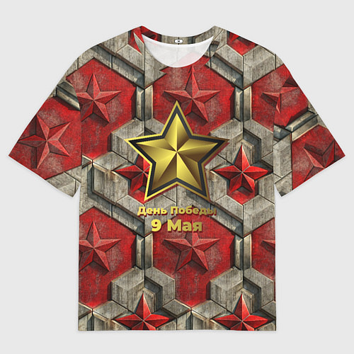 Мужская футболка оверсайз День Победы золотой текст на красном фоне СССР / 3D-принт – фото 1