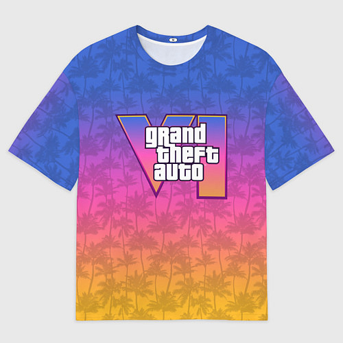 Мужская футболка оверсайз GTA 6 - пальмы и логотип / 3D-принт – фото 1