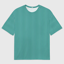 Мужская футболка оверсайз Благородный бирюзовый в белую тонкую полоску