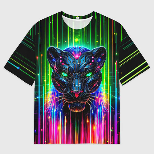 Мужская футболка оверсайз Неоновая цифровая пантера / 3D-принт – фото 1