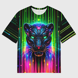 Мужская футболка оверсайз Неоновая цифровая пантера