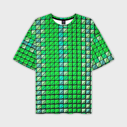 Мужская футболка оверсайз Зелёные плитки и чёрная обводка / 3D-принт – фото 1
