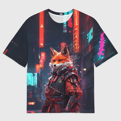 Мужская футболка оверсайз Лис-самурай / 3D-принт – фото 1