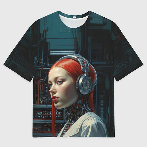 Мужская футболка оверсайз Рыжая девушка-киборг / 3D-принт – фото 1