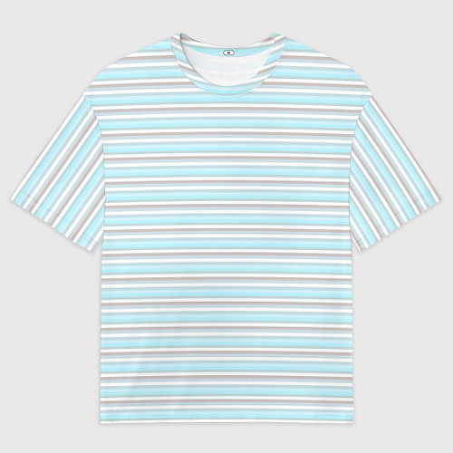 Мужская футболка оверсайз Светлый серо-голубой полосами / 3D-принт – фото 1