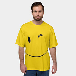 Футболка оверсайз мужская Смайл желтый, цвет: 3D-принт — фото 2