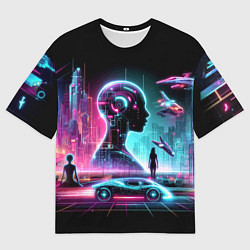Мужская футболка оверсайз Футуристический коллаж - нейросеть