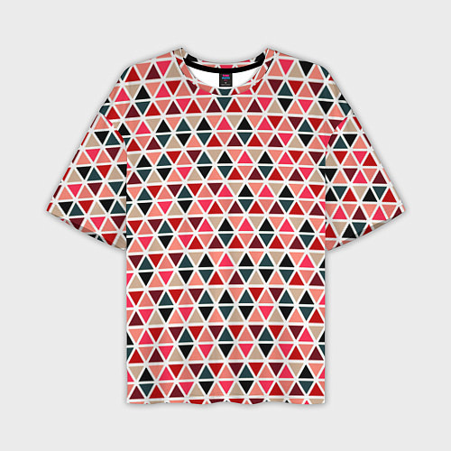 Мужская футболка оверсайз Бирюзово-розовый геометричный треугольники / 3D-принт – фото 1