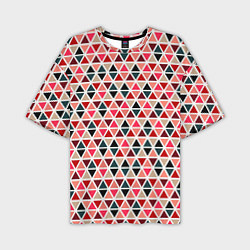 Мужская футболка оверсайз Бирюзово-розовый геометричный треугольники