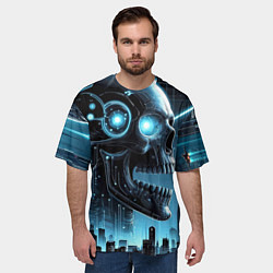 Футболка оверсайз мужская Cyberpunk skull - metropolis neon glow, цвет: 3D-принт — фото 2
