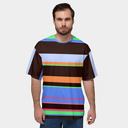 Футболка оверсайз мужская Разноцветный полосатый, цвет: 3D-принт — фото 2