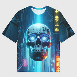 Футболка оверсайз мужская Cyber skull - neon glow ai art, цвет: 3D-принт
