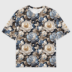 Футболка оверсайз мужская Нежные голубые и белые пионы, цвет: 3D-принт