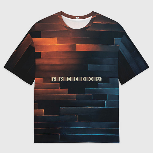 Мужская футболка оверсайз Надпись Freedom на стене / 3D-принт – фото 1