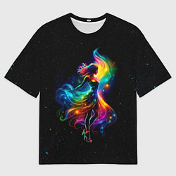 Мужская футболка оверсайз Неоновая танцовщица в звездном небе
