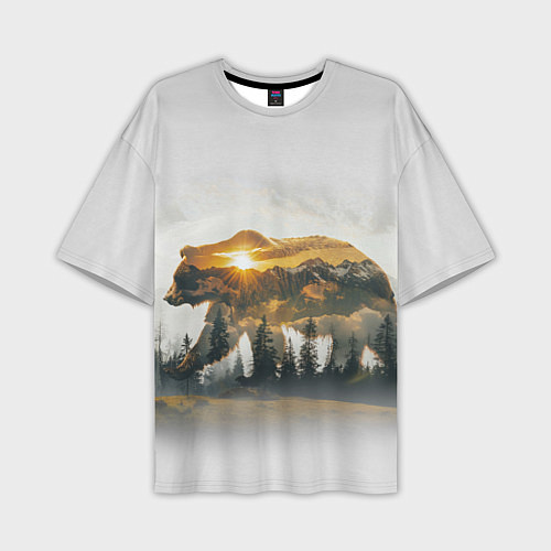 Мужская футболка оверсайз Медведь и абстрактный лес / 3D-принт – фото 1