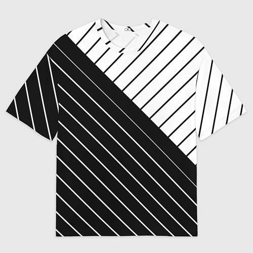 Мужская футболка оверсайз Чёрно-белый косые линии / 3D-принт – фото 1