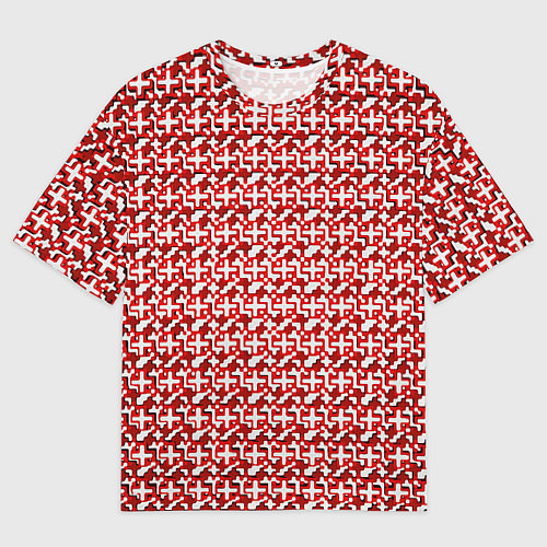 Мужская футболка оверсайз Белые плюсики на красном фоне / 3D-принт – фото 1
