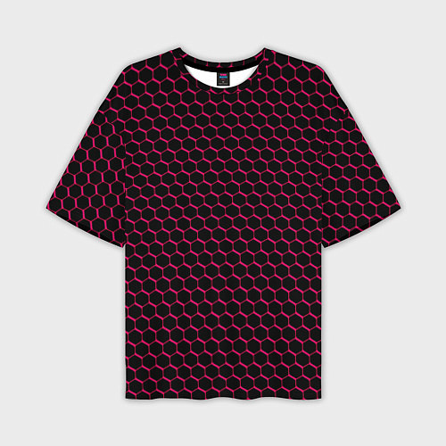 Мужская футболка оверсайз Чёрно-розовый паттерн соты / 3D-принт – фото 1