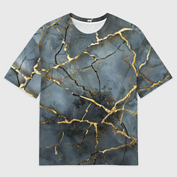 Футболка оверсайз мужская Золотые линии на серо-голубом фоне, цвет: 3D-принт