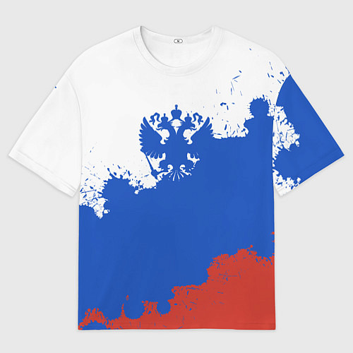 Мужская футболка оверсайз Российский триколор и герб / 3D-принт – фото 1