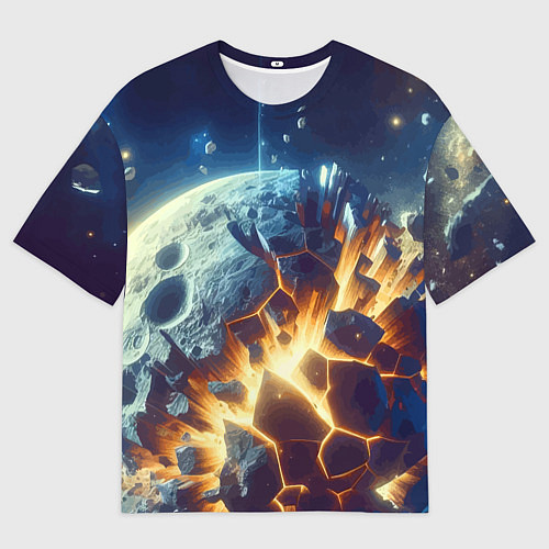 Мужская футболка оверсайз Взрыв планеты - космос от нейросети / 3D-принт – фото 1
