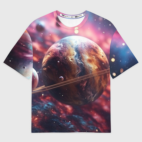 Мужская футболка оверсайз Объемный космос и планеты / 3D-принт – фото 1