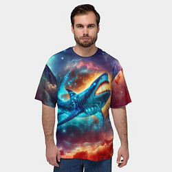 Футболка оверсайз мужская Космическая неоновая акула - нейросеть, цвет: 3D-принт — фото 2