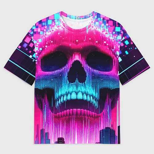 Мужская футболка оверсайз Pixel skull blast brain - cyber city ai art / 3D-принт – фото 1