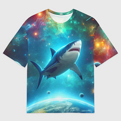 Футболка оверсайз мужская Большая белая акула в космическом пространстве, цвет: 3D-принт