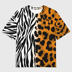 Футболка оверсайз мужская Леопардовые пятна с полосками зебры, цвет: 3D-принт