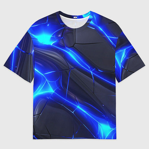 Мужская футболка оверсайз Яркое синее свечение и плиты / 3D-принт – фото 1
