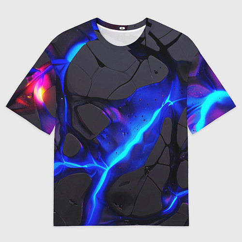 Мужская футболка оверсайз Темный синий неон из разлома плит / 3D-принт – фото 1
