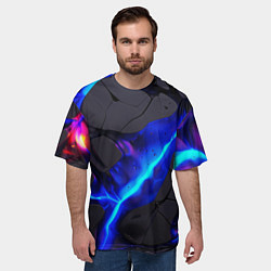 Футболка оверсайз мужская Темный синий неон из разлома плит, цвет: 3D-принт — фото 2
