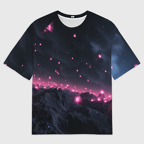 Мужская футболка оверсайз Яркие пирамидки в космосе / 3D-принт – фото 1