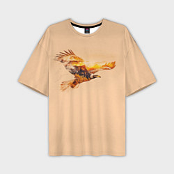 Футболка оверсайз мужская Летящий орел и пейзаж на закате, цвет: 3D-принт