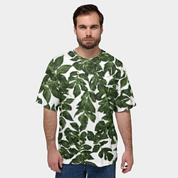 Футболка оверсайз мужская Зеленые листочки на белом фоне, цвет: 3D-принт — фото 2