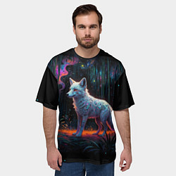 Футболка оверсайз мужская Белая лисица на фоне волшебного леса, цвет: 3D-принт — фото 2