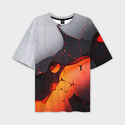 Мужская футболка оверсайз Объемная плита с красной лавой иллюстрация