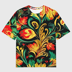 Футболка оверсайз мужская Хохлома акварель, цвет: 3D-принт