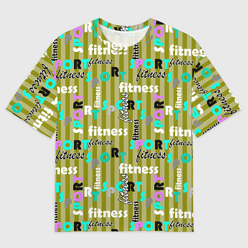 Мужская футболка оверсайз Спорт и фитнес оливковый полосатый узор с текстом / 3D-принт – фото 1