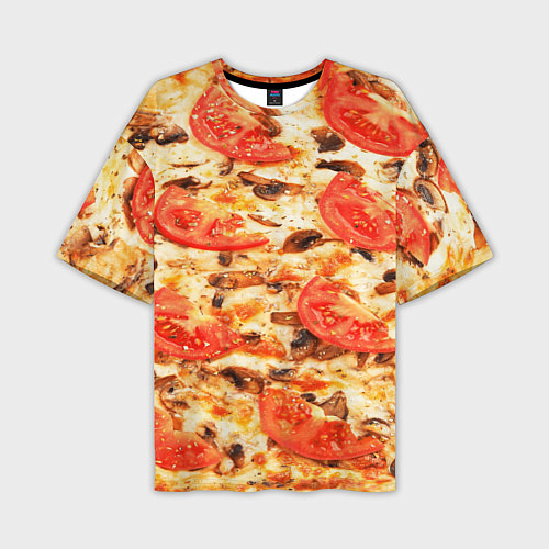 Мужская футболка оверсайз Пицца с грибами и томатом - текстура / 3D-принт – фото 1