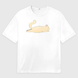 Мужская футболка оверсайз Бежевый котик лежит на пузике