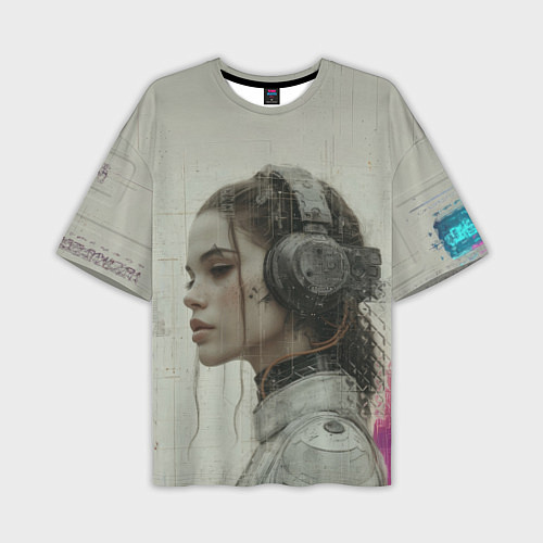 Мужская футболка оверсайз Девушка в кибернетических наушниках / 3D-принт – фото 1