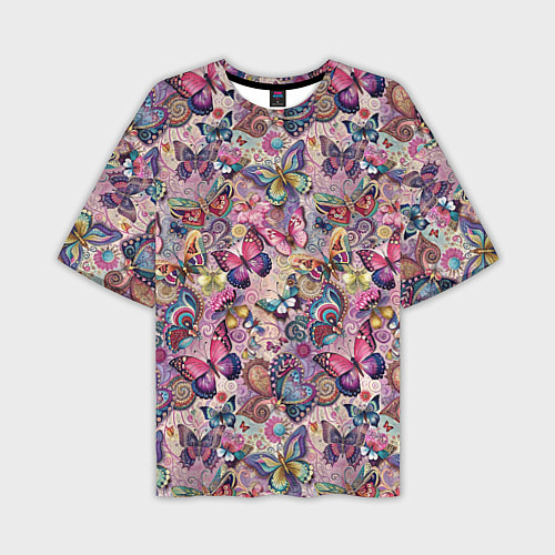 Мужская футболка оверсайз Бабочки розовый фон / 3D-принт – фото 1