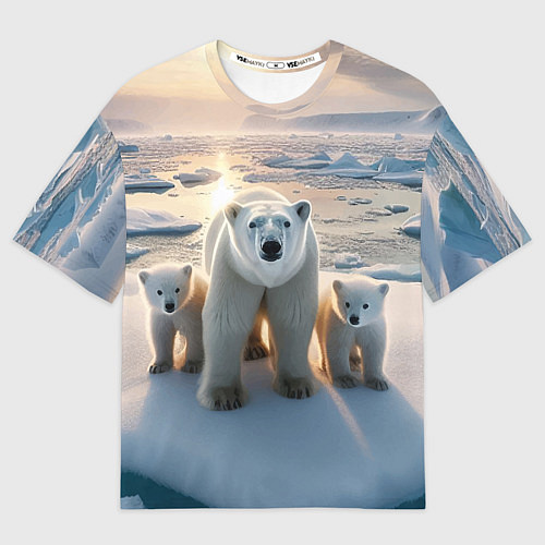 Мужская футболка оверсайз Polar bear with her cubs - ai art / 3D-принт – фото 1