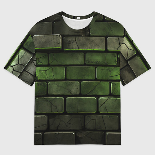 Мужская футболка оверсайз Зеленые неоновые кирпичи / 3D-принт – фото 1