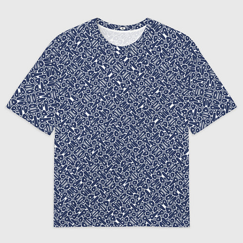 Мужская футболка оверсайз Сине-белый паттерн узорчатый / 3D-принт – фото 1